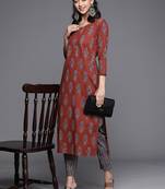 Women Rust Floral Printed Pure Cotton Kurta with Palazzos