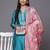 Turquoise Blue Thread Embroidered Yoke Kurta with Trouser with Printed Dupatta