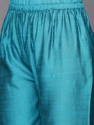 Turquoise Blue Thread Embroidered Yoke Kurta with Trouser with Printed Dupatta 4