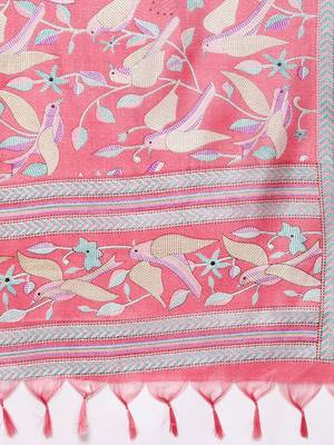 Turquoise Blue Thread Embroidered Yoke Kurta with Trouser with Printed Dupatta 5