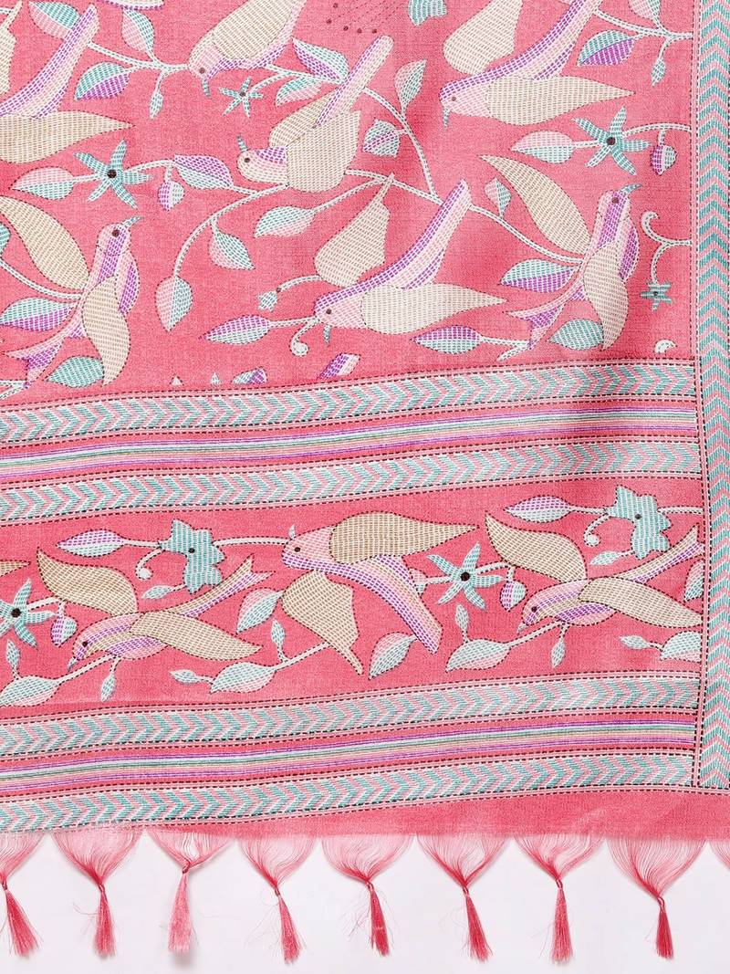 Turquoise Blue Thread Embroidered Yoke Kurta with Trouser with Printed Dupatta