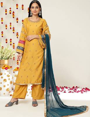 Floral Embroidered Regular Kurta with Palazzos & With Dupatta 1