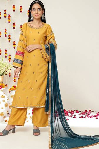 Floral Embroidered Regular Kurta with Palazzos & With Dupatta