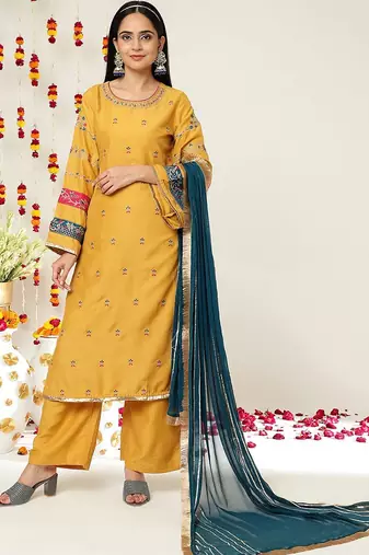 Floral Embroidered Regular Kurta with Palazzos & With Dupatta