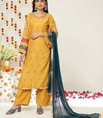 Floral Embroidered Regular Kurta with Palazzos & With Dupatta