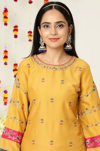 Floral Embroidered Regular Kurta with Palazzos & With Dupatta