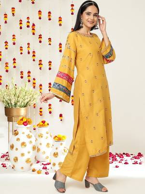 Floral Embroidered Regular Kurta with Palazzos & With Dupatta 4