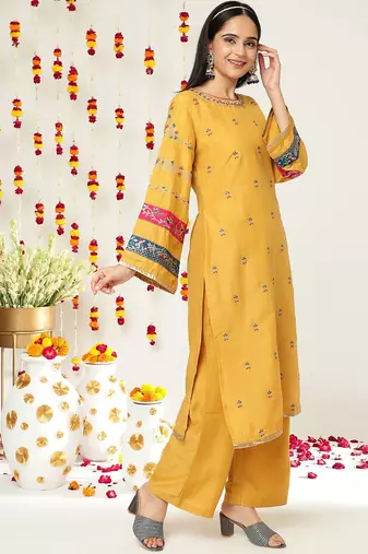 Floral Embroidered Regular Kurta with Palazzos & With Dupatta