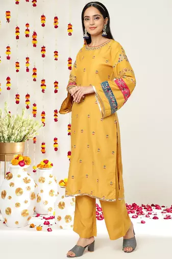 Floral Embroidered Regular Kurta with Palazzos & With Dupatta
