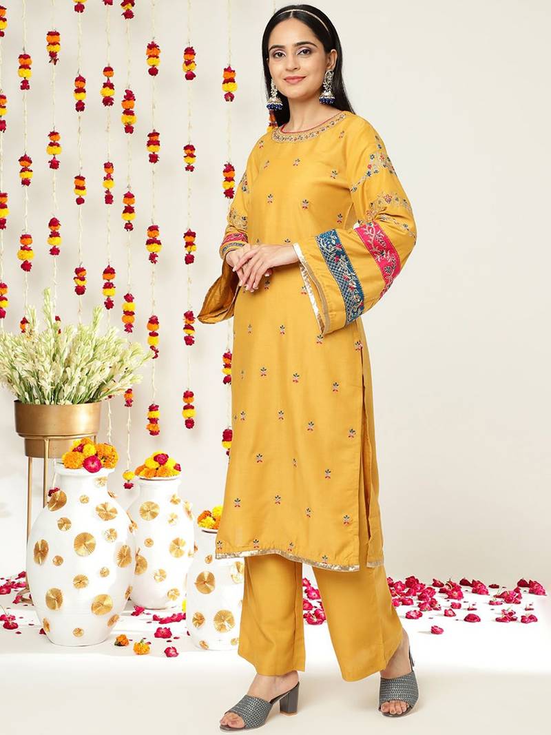 Floral Embroidered Regular Kurta with Palazzos & With Dupatta