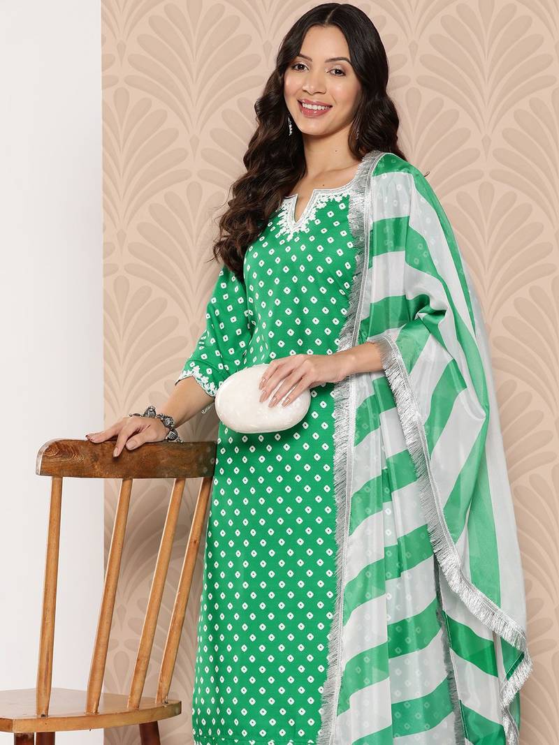 Bandhani Printed Sequinned Kurta with Palazzos & Dupatta