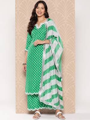 Bandhani Printed Sequinned Kurta with Palazzos & Dupatta 1
