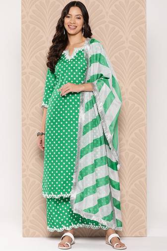 Bandhani Printed Sequinned Kurta with Palazzos & Dupatta