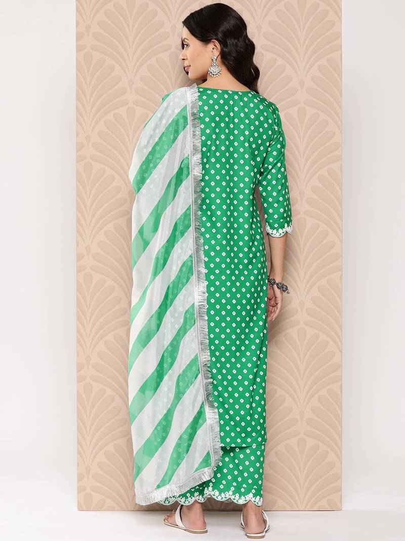 Bandhani Printed Sequinned Kurta with Palazzos & Dupatta