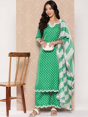 Bandhani Printed Sequinned Kurta with Palazzos & Dupatta 5