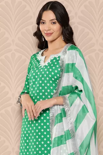 Bandhani Printed Sequinned Kurta with Palazzos & Dupatta