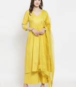 Women Yellow Solid Kurti with Palazzos & Dupatta