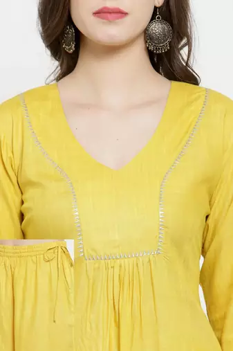 Women Yellow Solid Kurti with Palazzos & Dupatta