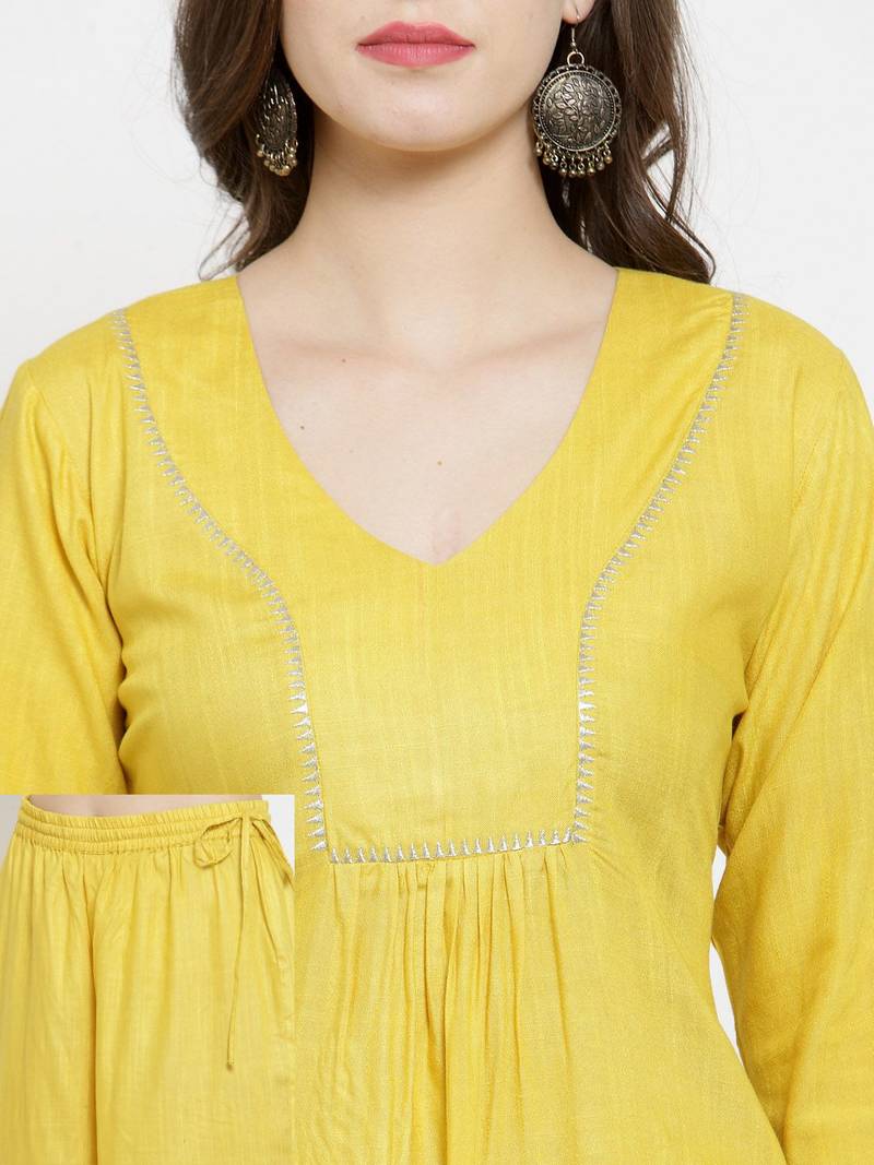 Women Yellow Solid Kurti with Palazzos & Dupatta