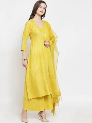 Women Yellow Solid Kurti with Palazzos & Dupatta 3