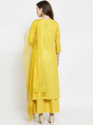 Women Yellow Solid Kurti with Palazzos & Dupatta 4