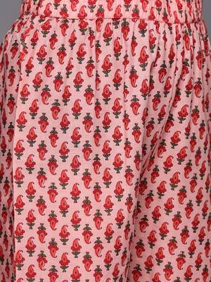 Women Peach-Coloured Floral Printed Empire Gotta Patti Pure Cotton Kurta with Trousers & With 4