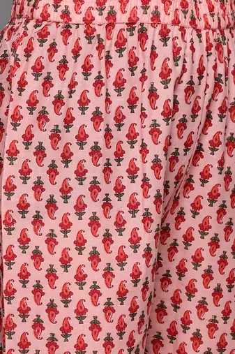 Women Peach-Coloured Floral Printed Empire Gotta Patti Pure Cotton Kurta with Trousers & With