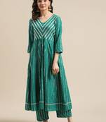 Green & Silver-Colored Lurex Heavy Gotta Work Anarkali Kurta Trouser Set