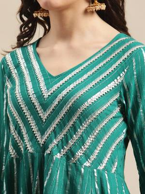 Green & Silver-Colored Lurex Heavy Gotta Work Anarkali Kurta Trouser Set 2