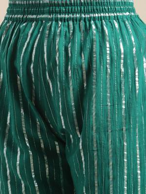 Green & Silver-Colored Lurex Heavy Gotta Work Anarkali Kurta Trouser Set 3