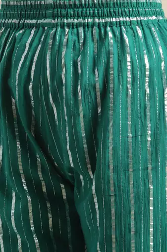 Green & Silver-Colored Lurex Heavy Gotta Work Anarkali Kurta Trouser Set