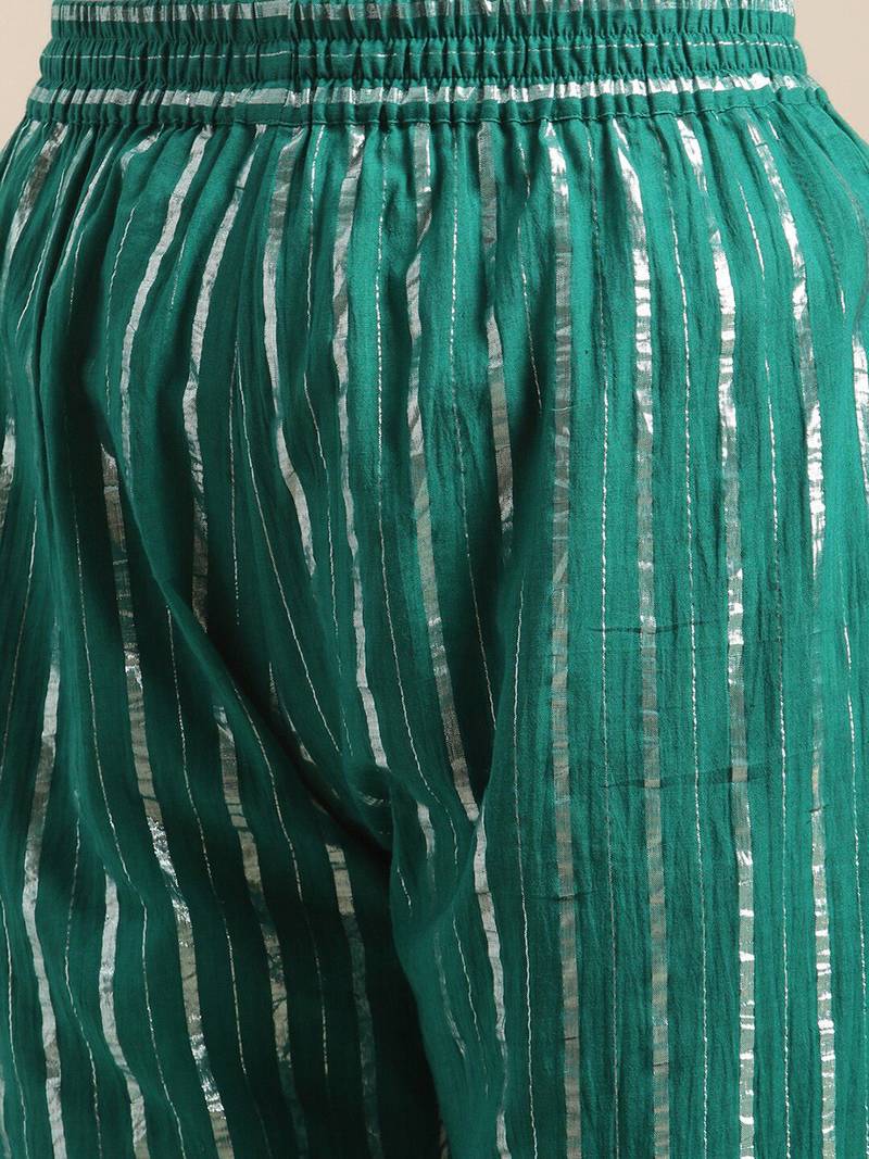Green & Silver-Colored Lurex Heavy Gotta Work Anarkali Kurta Trouser Set