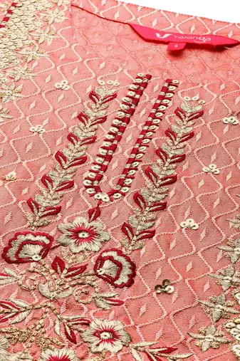 Women Pink & Gold-Toned Embroidered Kurta with Trousers