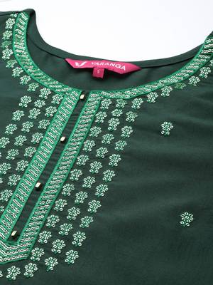 Women Green Ethnic Motifs Embroidered Kurta with Trousers & Dupatta 3
