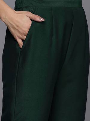 Women Green Ethnic Motifs Embroidered Kurta with Trousers & Dupatta 4
