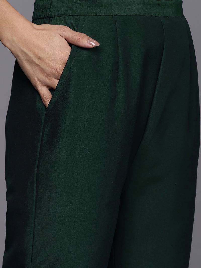 Women Green Ethnic Motifs Embroidered Kurta with Trousers & Dupatta