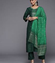 Women Green Ethnic Motifs Embroidered Kurta with Trousers & Dupatta
