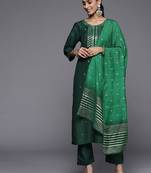 Women Green Ethnic Motifs Embroidered Kurta with Trousers & Dupatta