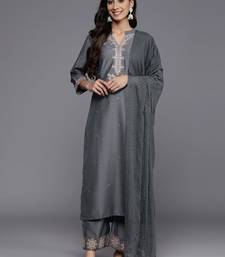 Floral Embroidered Mandarin Collar Straight Kurta with Trousers & Dupatta