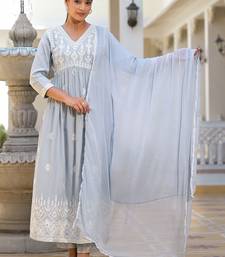 Ethnic Motifs Embroidered Empire Anarkali Kurta with Trouser & Dupatta