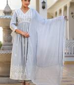 Ethnic Motifs Embroidered Empire Anarkali Kurta with Trouser & Dupatta