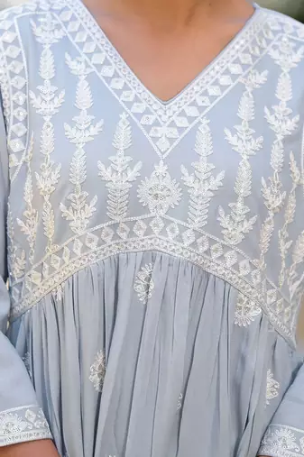 Ethnic Motifs Embroidered Empire Anarkali Kurta with Trouser & Dupatta