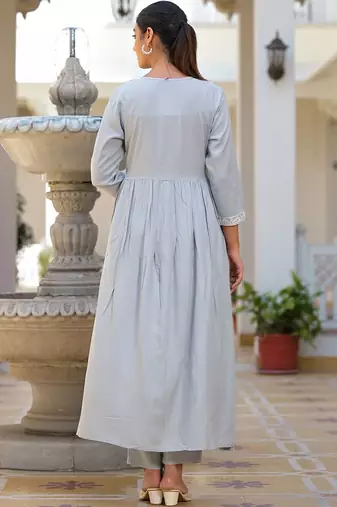 Ethnic Motifs Embroidered Empire Anarkali Kurta with Trouser & Dupatta
