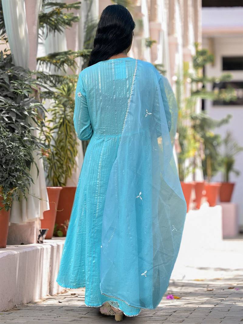 Thread Embroidered Anarkali Kurta With Trouser & Dupatta