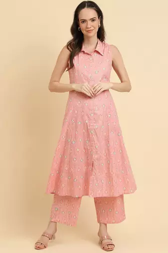 Pink Floral Printed Regular Kurta with Trousers