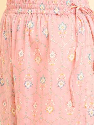 Pink Floral Printed Regular Kurta with Trousers 3