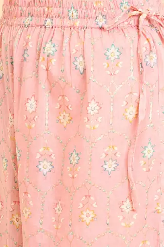 Pink Floral Printed Regular Kurta with Trousers