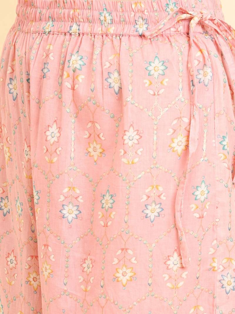 Pink Floral Printed Regular Kurta with Trousers