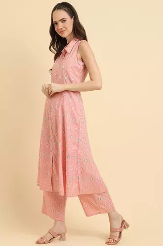 Pink Floral Printed Regular Kurta with Trousers