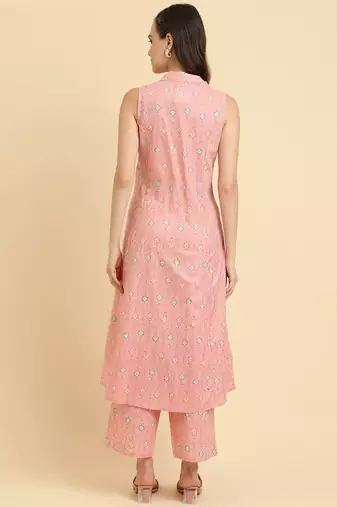 Pink Floral Printed Regular Kurta with Trousers